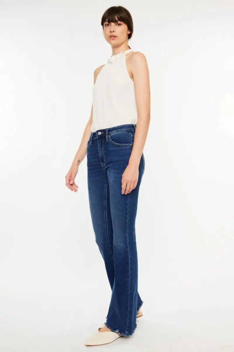 Kancan Cat's Whiskers Raw Hem Flare Jeans for Women - Love Salve